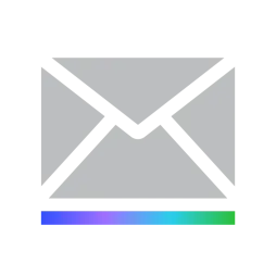 A simple email icon featuring a gray envelope with a gradient bar below it transitioning from blue to green. The icon represents email or messaging functions.